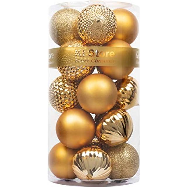 KI Store Gold Christmas Balls 20pcs 3.15-Inch Christmas Tree Decoration Ornaments for Xmas Tree Holiday Wreath Garland Decor Ornaments Hooks