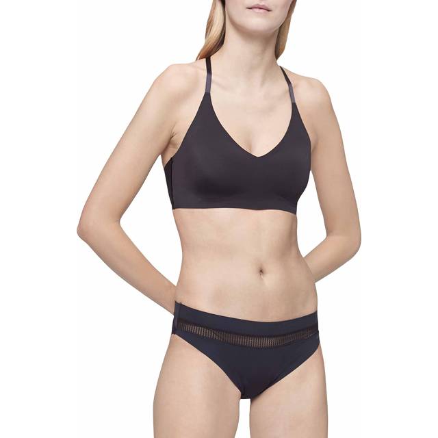 Calvin Klein Women's Invisibles Comfort Lightly Lined Seamless Wireless Triangle Bralette Bra  Black Lace Racerback  X-Large