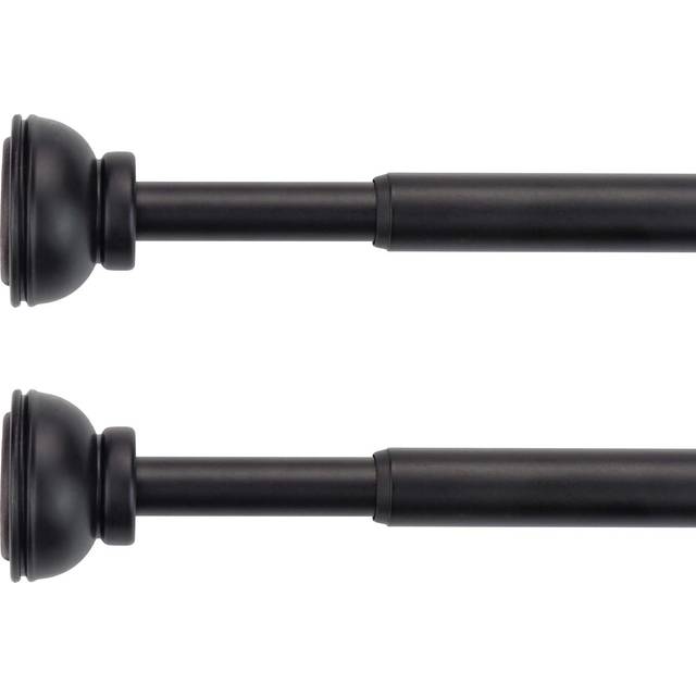 KXLIFE 1/2-inch Decorative Spring Tension Curtain Rod  Caf? Rod  Black  (22-36 Inch  2 Pack)