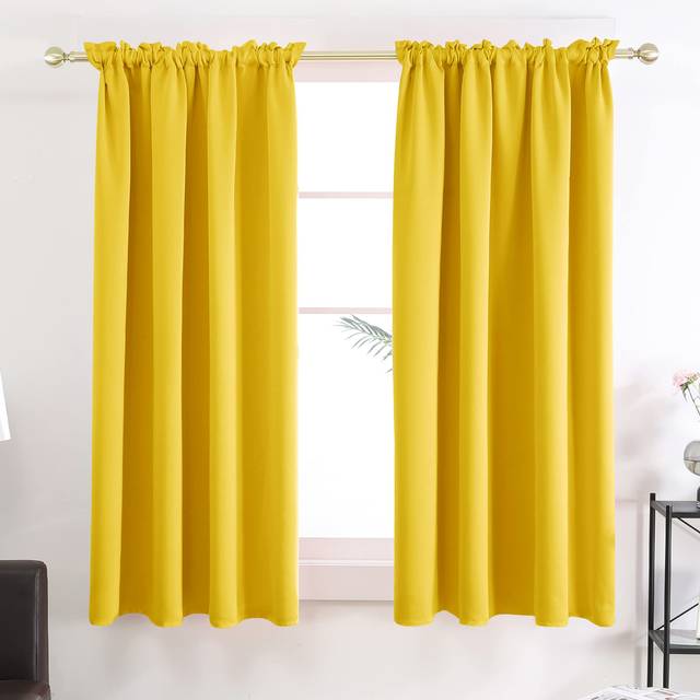 Deconovo Spring Sun Blocking Blackout Curtain Drapes 54 Inch  Rod Pocket Small Window Curtains for Kids Room - 42W X 54L Inch  Mellow Yellow  2 Panels
