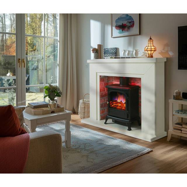 Castleton Fires & Fireplaces Farlington Electric Stove Suite Grey 99.2cm H X 120cm W X 37.5cm D