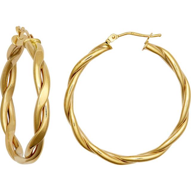 Jewelco London Ladies 9ct Yellow Gold Double Tube Plait 4mm Hoop Earrings 35mm - JER788B