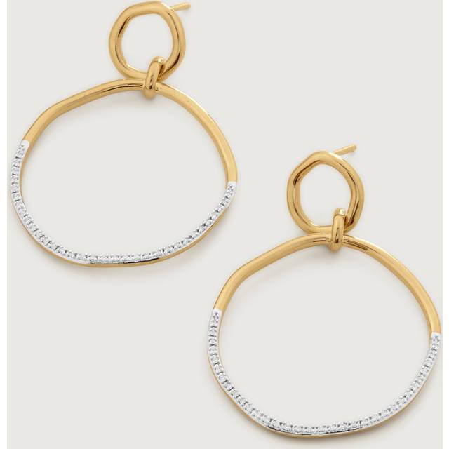 Monica Vinader Womens Gold Riva Ripple Recycled 18ct Yellow Gold-plated Vermeil Sterling-silver and 0.17ct Pav&#233; Diamonds Cocktail Earrings 1 Size - GOLD
