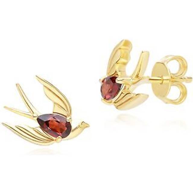 ECFEW™ Creator Garnet Hummingbird Stud Earrings in Gold Plated Sterling Silver