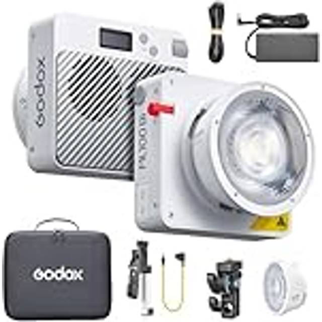 Godox ML100Bi Kit2 120 W tvåfärgad LED-videolampa, 2800 K-6500 K, CRI97+, TLCI98+, appkontroll, 11 ljuseffekter, godox-hållare med 15° och 36° linsreflektor och V-Mount-batteri-tillbehörssats