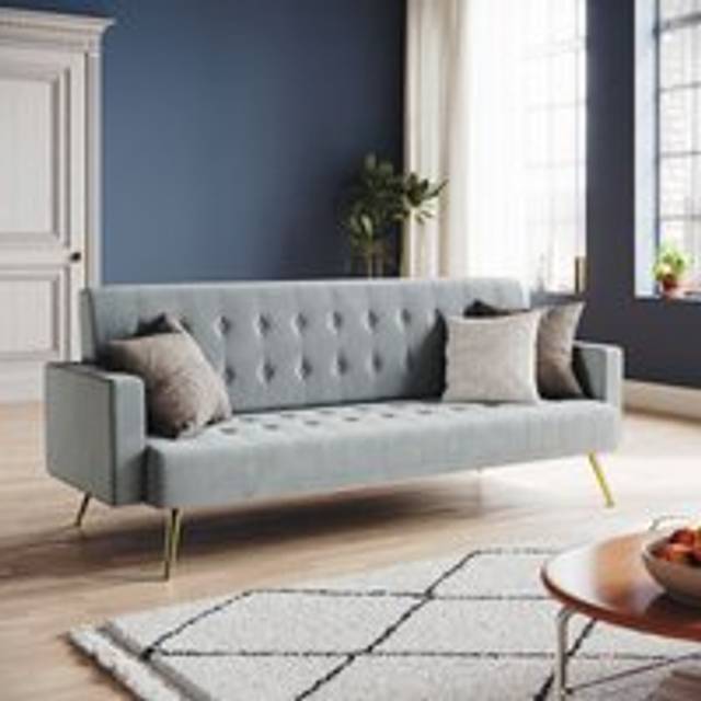 ELEGANT Modern Sofa Bed 3-level Adjustable Backrest Ultra Soft Material Velvet Cloth High-bounce Sponge Multi-person Sofa Grey, 192x79x75cm