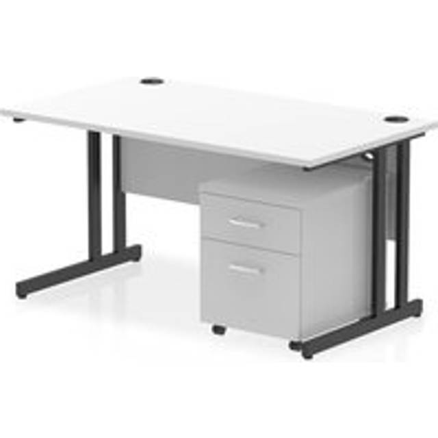 Impulse 1400 x 800mm Straight Office Desk White Top Black Cantilever Leg Workstation 2 Drawer Mobile Pedestal
