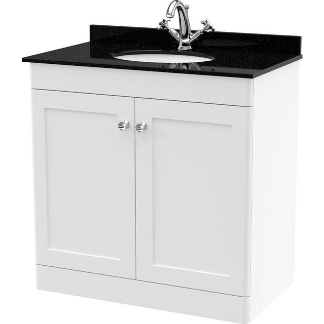 nuie 800mm Floor Standing 2 Door Vanity & Marble Top 1TH - Satin White, White
