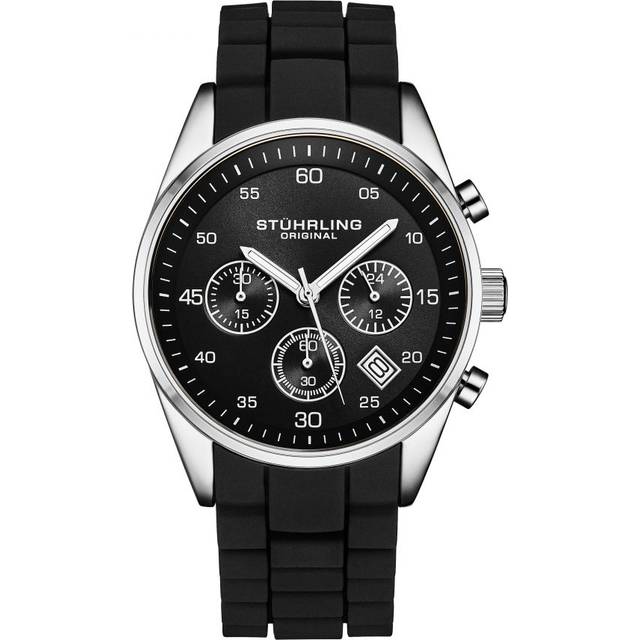 Men's Tempo Chronograph Watch 42mm Case, Silicone Strap, Date Water Resistant 4059 - Black - One Size