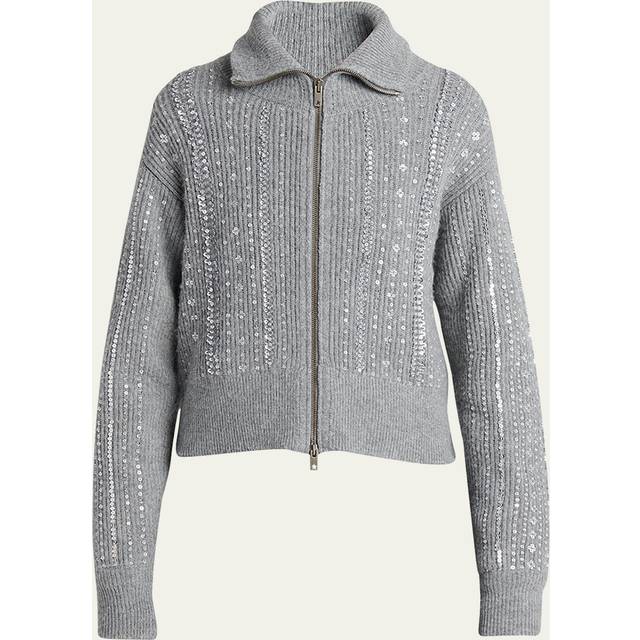 Journey Sequined Full Zip Sweater - GREY MELANGE - Small