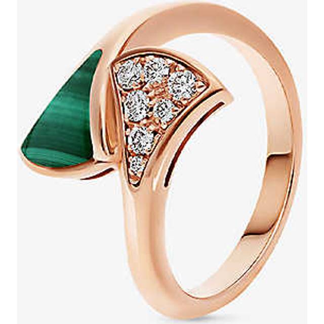 Bvlgari Womens Rose Gold Divas Dream 18ct Rose-gold, 0.08ct Brilliant-cut Diamond and Malachite Ring 53mm - ROSE GOLD