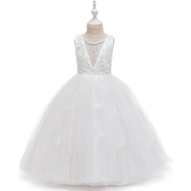 (White, 6-7Years) Kids Girls Dress Princess Bridesmaid Wedding Party