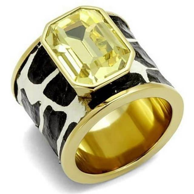 Alamode TK2701-9 Women IP Gold Stainless Steel Ring with Top Grade Crystal in Citrine Yellow - Size 9
