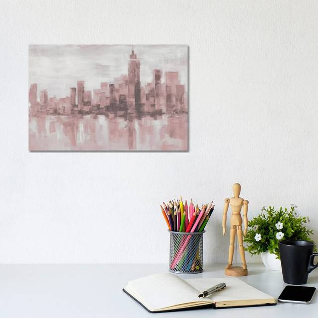 Misty Day In Manhattan Pink Gray by Silvia Vassileva - Wrapped Canvas Painting Print (20.32 cm H x 30.48 cm W)