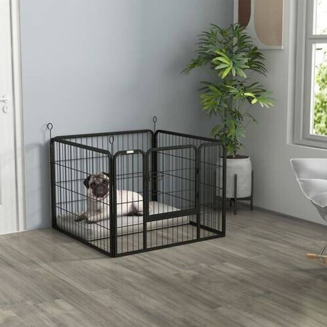 Pawhut Metal Pet Playpen Dog Kennel w/Door Latches In/Outdoor Use 82Lx82Wx60Hcm | TJ Hughes
