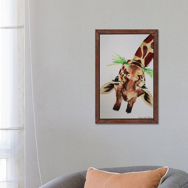 Upside Down Giraffe by Hillary White - Painting Print on Canvas - Brown Framed (66.04 cm H x 45.72 cm W)