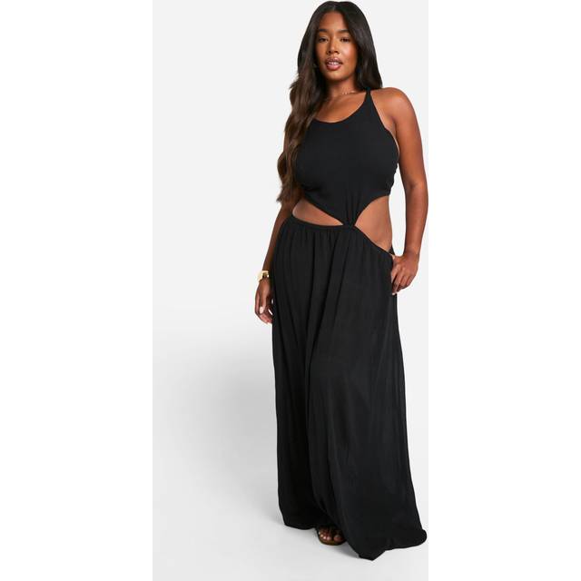 Womens Plus Cheesecloth Halterneck Cut Out Maxi Dress - Black - 28, Black