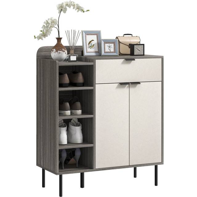 HOMCOM Hallway Shoe Cabinet With 3 Adjustable Shelves Graphite Wood Effect, Brown
