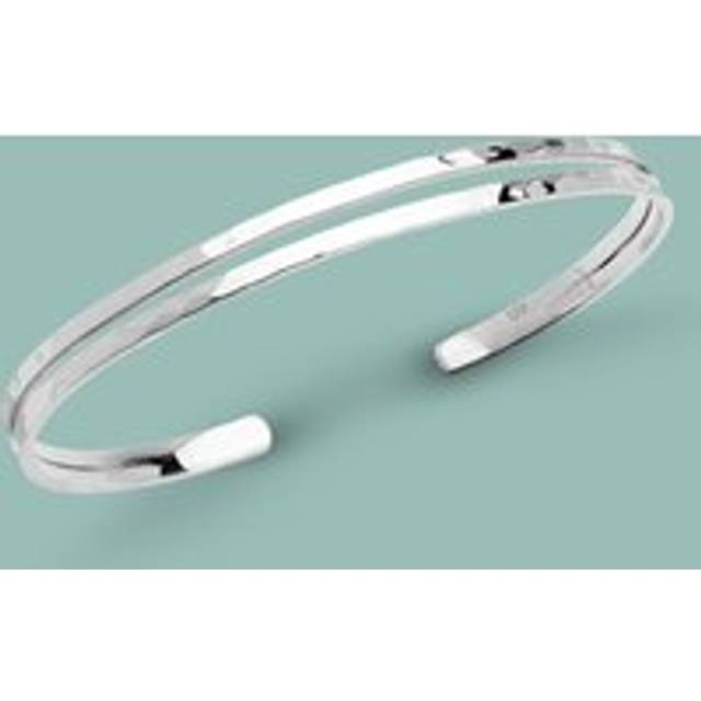 John Greed Portrait Series 1 Silver Double Hammered Cuff Bangle For Women - silver