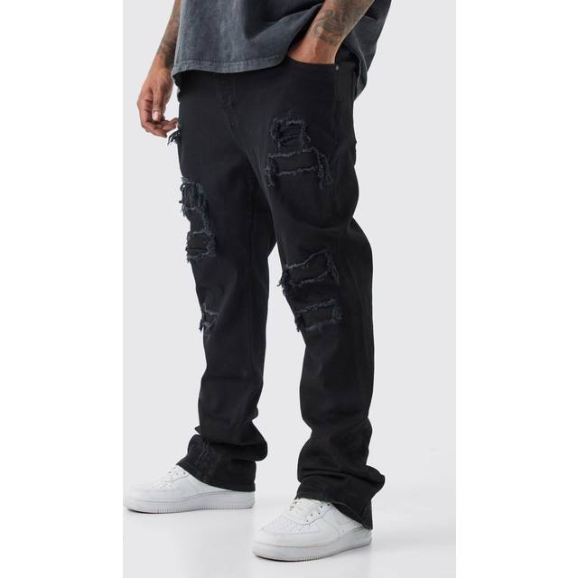 Plus Skinny Stacked Distressed Ripped Jeans - Black - 42