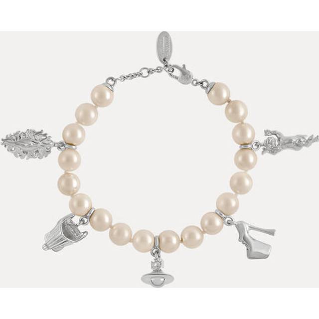 Vivienne Westwood Jewellery Womens Platinum Anglo Brass and Swarovski-pearl Charm Bracelet - PLATINUM