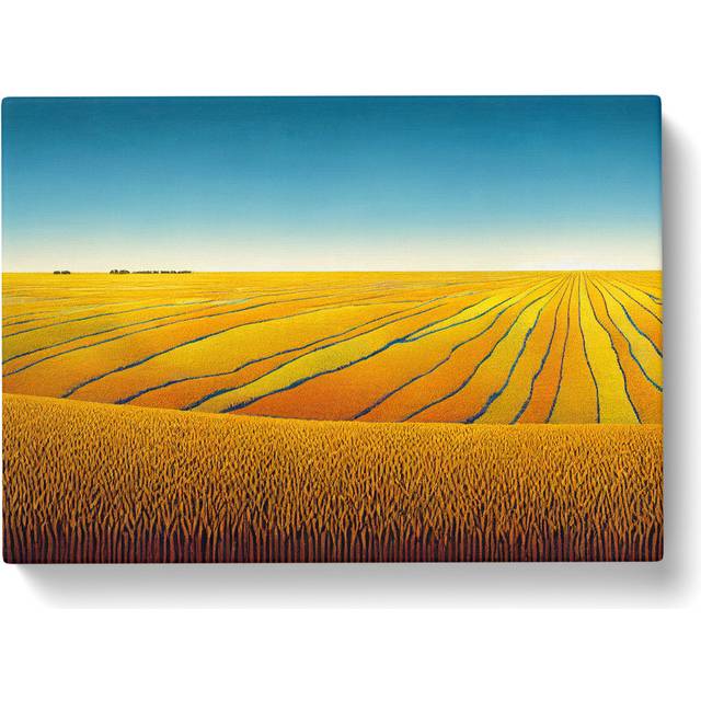 Exhilarating Wheat Field - Wrapped Canvas Graphic Art - Blue;Yellow (40cm H x 60cm W x 3cm D)