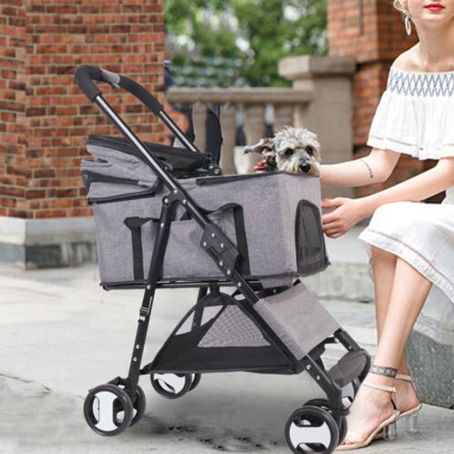 Large pet dog stroller outdoor travel walking pushchair dog cat basket carrier