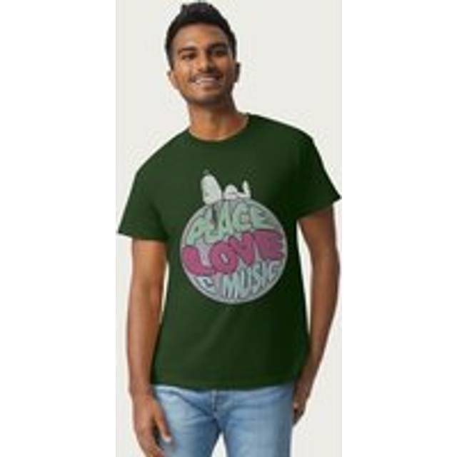 Snoopy Peace Love And Music Peanuts T-Shirt - Bottle Green