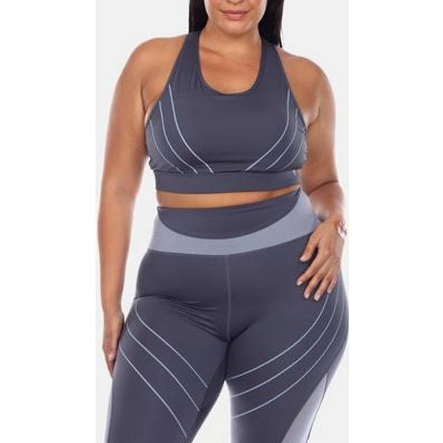 White Mark PS18582-02-2X Women Plus Size Cut Out Back Mesh Sports Bra, Blue - 2XL