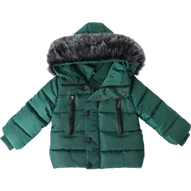 (Green, 2-3 Years) Kids Baby Winter Retro Fur Hood Trench Coat Jacket