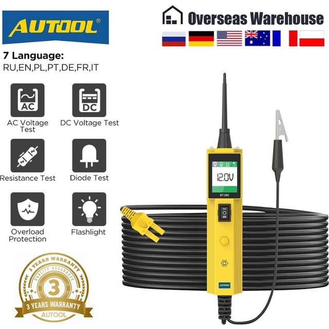 AUTOOL BT260 Car Electrical Circuit Tester Power Probe Automotive Scanner Auto LED Display Voltage Digital Diagnostic Tool pb100