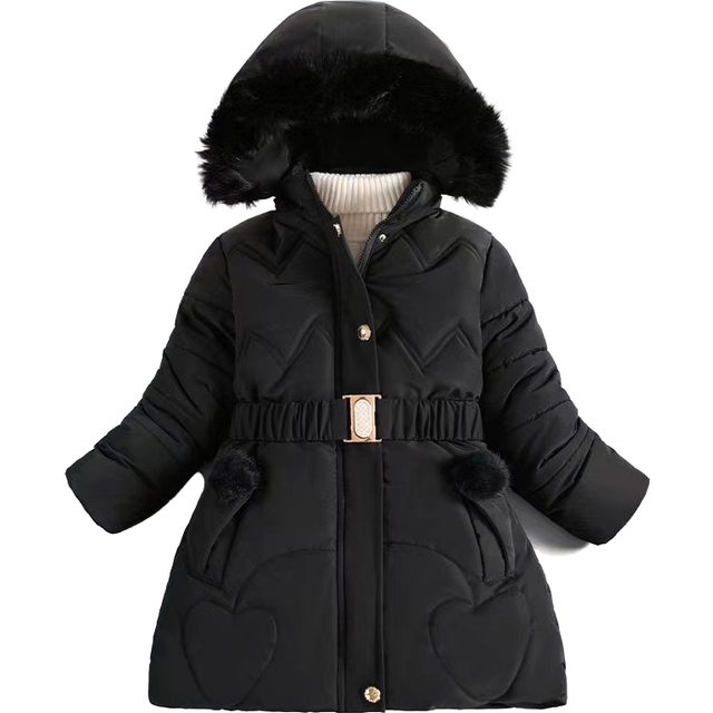 (Black, 3-4Years) Kids Girls Warm Hooded Parka Coat Jacket Hooded