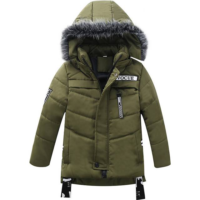 (Green, 3-4Years) Kids Boys Winter Jackets Fur Hooded Coats thick UK