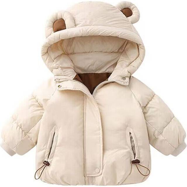 (Beige, 1-2Years) Baby Kids Girls Winter Padded Jackets Hooded Coats
