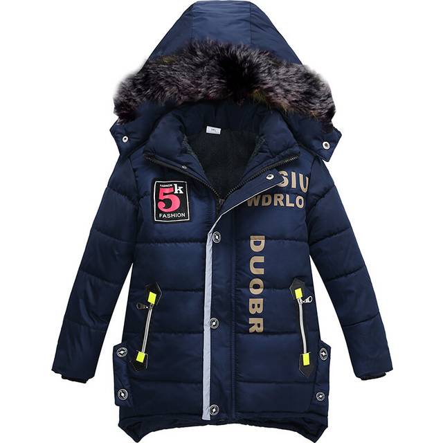 (Blue, 5-6Years) Kids Boys Winter Padded Jackets Fur Hooded Coats