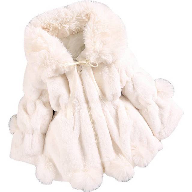 (White, 4-5Years) Baby Kids Girls Furs Coats Padded Winter Jackets