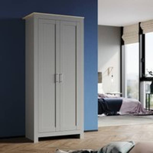 ELEGANT 2 Door Double Wardrobe Solid Wood Style Wardrobe Large Storage Wardrobe Gray/Oak Bedroom Wardrobe