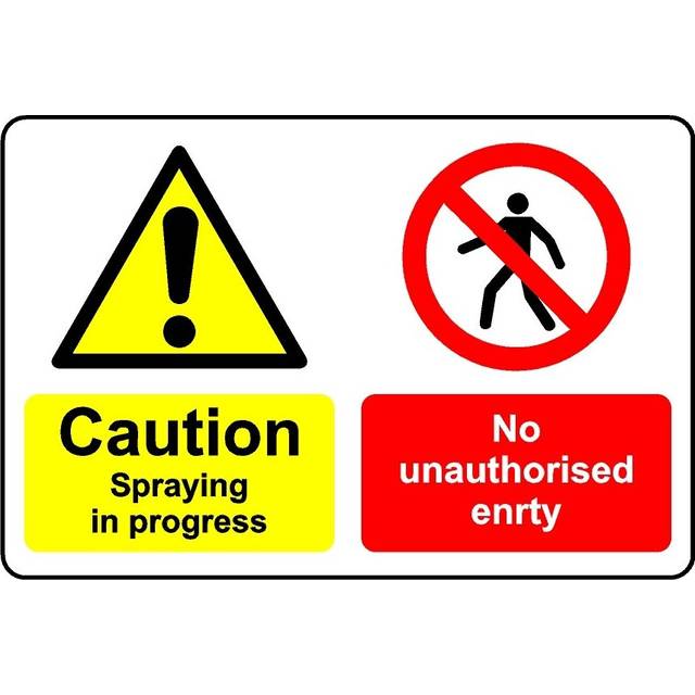 Caution spraying in progress no unauthorised entry safety sign - 1mm Plastic sign - 300mm x 200mm