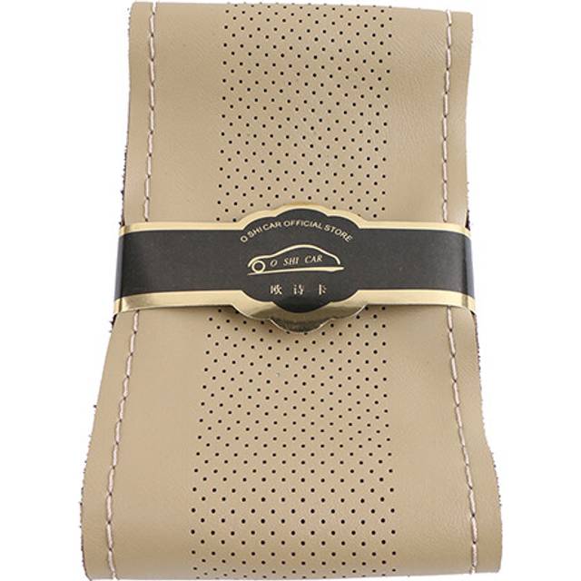 (38cm Beige) Top Genuine Leather Steering Wheel Cover Breathable Design/Auto Steering-Wheel