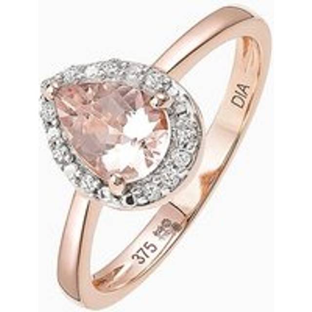 Colour Collection 9ct Rose Gold 7x5 Pear Morganite & Diamond Ring