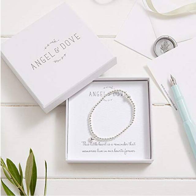 ANGEL & DOVE 'Memories' Silver Heart Beaded Bracelet - Sympathy Gift with Bag & Card