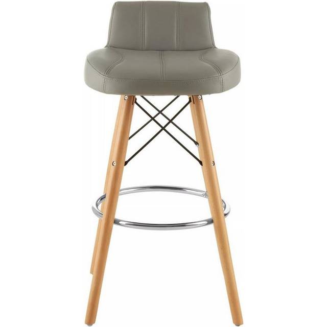 Premier Housewares - Interiors by Premier Grey Leather Effect Bar Stool, Comfortable Seating Faux Leather Bar Stool, Space-Saver Leather Kitchen Stool