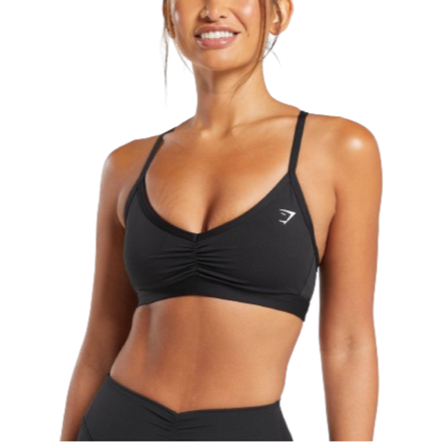 Ruched Strappy Sports Bra - Black