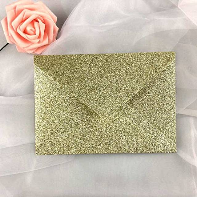 Lucky Star 25 PCS A7 Light Gold Sparkle Glitter Envelopes 5.35 x 7.7 inches  Perfect for 5x7 Weddings Invitation Cards Birthday Greeting Invite