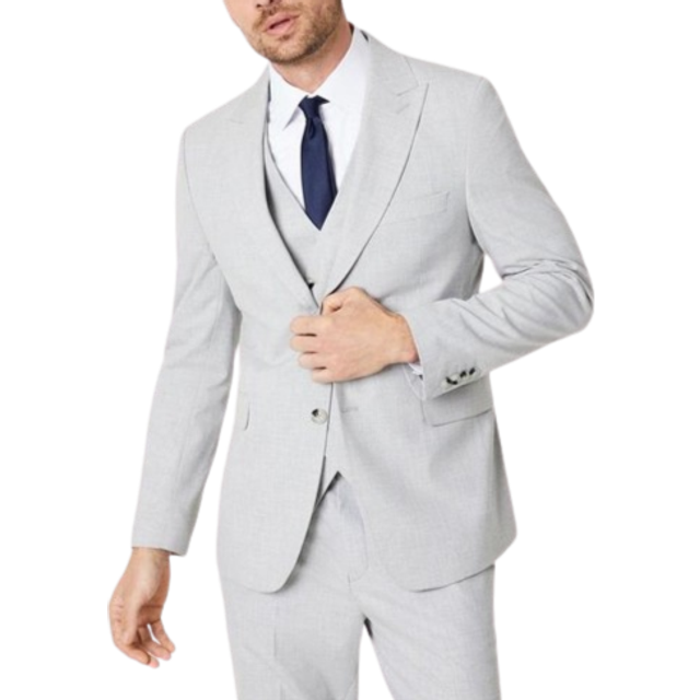 Mens Slim Fit Grey Heathered Wedding Suit Jacket - 38R