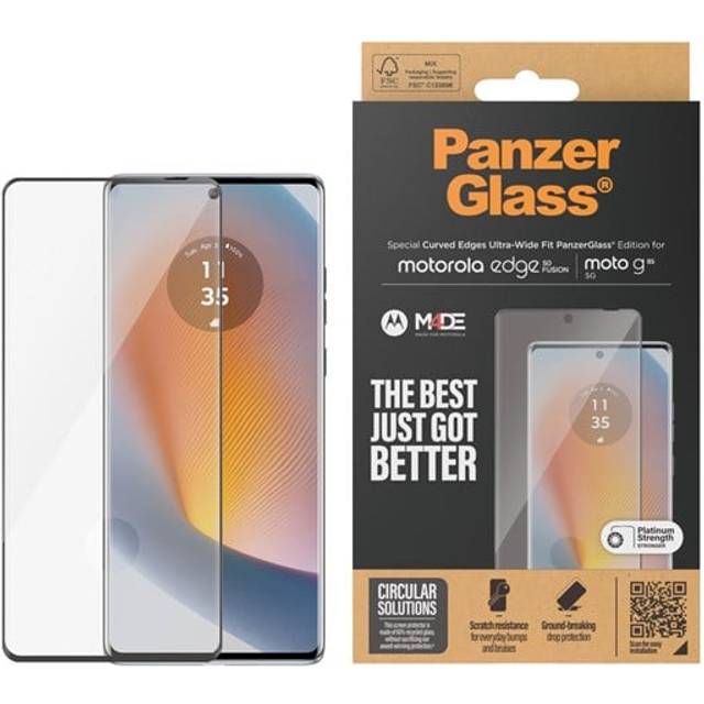 Motorola Edge 50 Fusion PanzerGlass Ultra Wide Fit Skärmskydd - Platinum Strength - Svart Kant