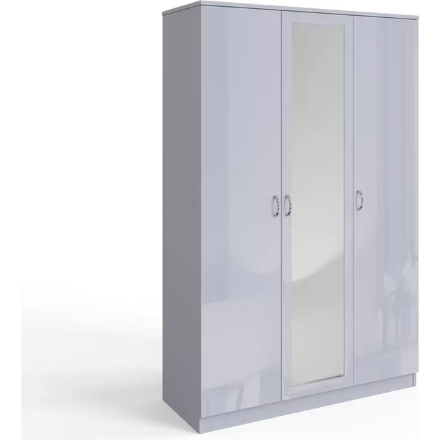 (Grey Gloss) Large 3 Door Triple Mirrored Wardrobe