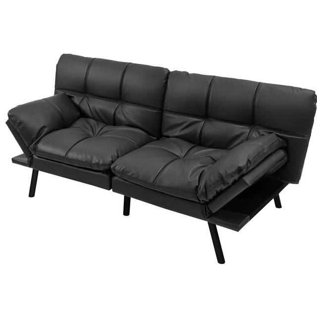 Costway 2 Seater Convertible Sofa Bed With Reclining Backrest-black, Black