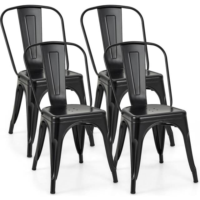 Metal High Back Bar Stools 45cm with Removable Backrest-Black-Set of 4