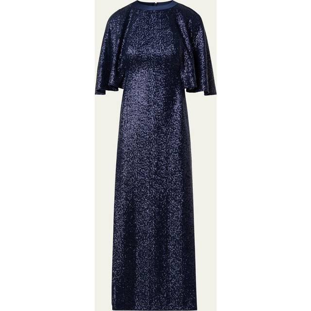 Sequin Jersey Cape Dress - NAVY - 6